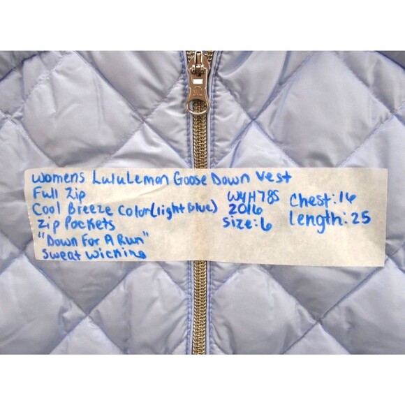 Lululemon Womens Size 6 Down For A Run Quilted Puffer Vest Light Blue Full Zip - Picture 4 of 7
